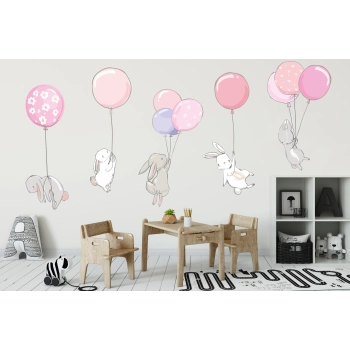 Zestaw naklejek z zającami i różowymi balonami